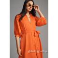 Slit Midi Dress Women Linen Shirt Dress Supplier